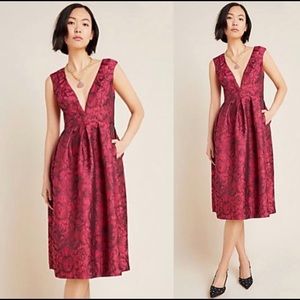NWT Gorgeous Hutch for Anthropologie Red Brocade Evening Dress, Sz 4